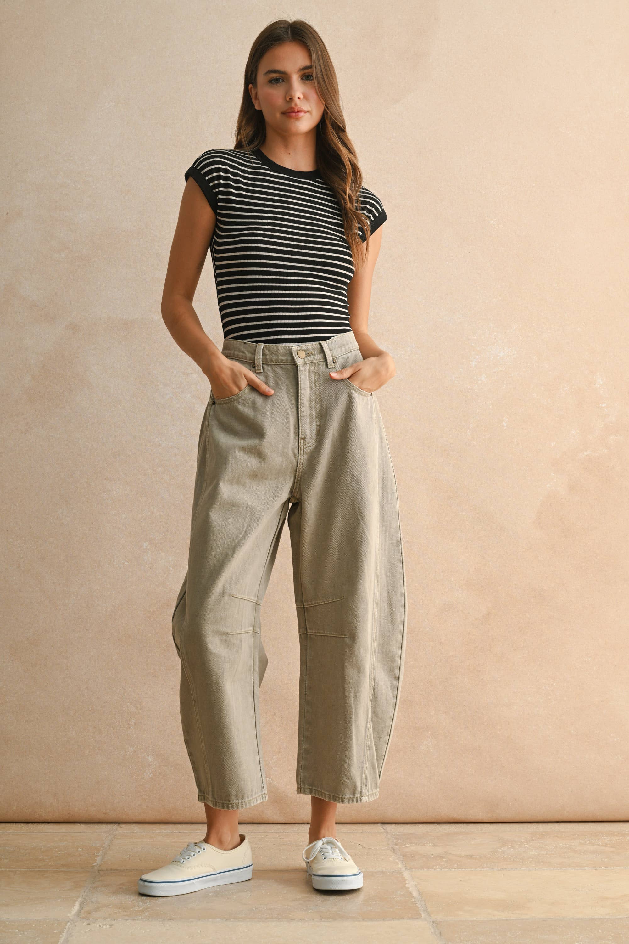 Barrel Denim Pants: Stone