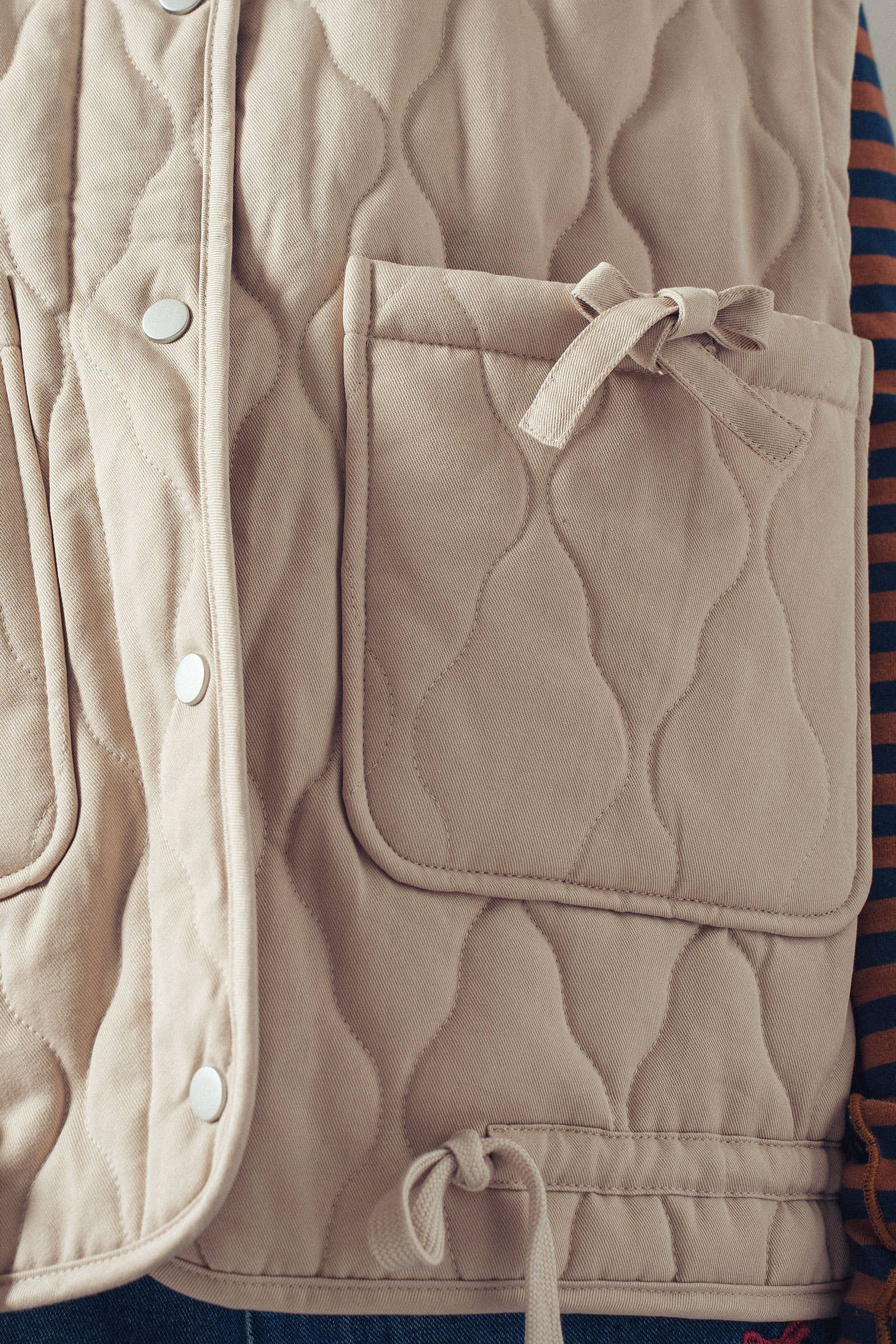 Vintage Washed Quilted Padded Vest: Cream