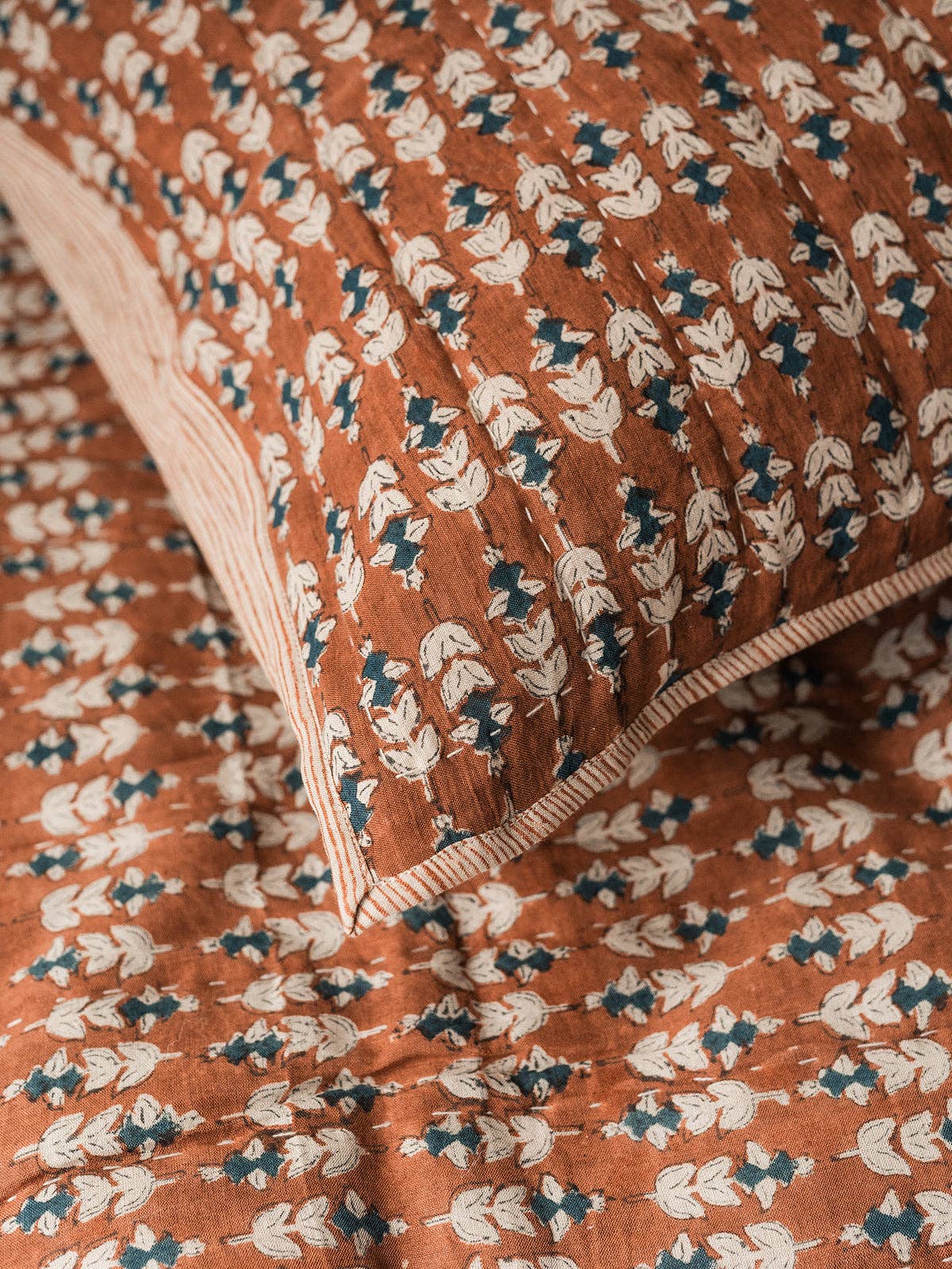 King Blossom Block Print Quilt: Sierra