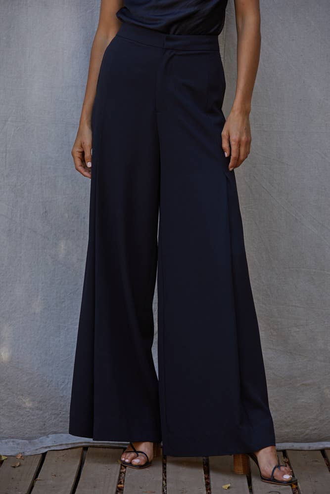 Woven High Waist Wide Leg Trousers