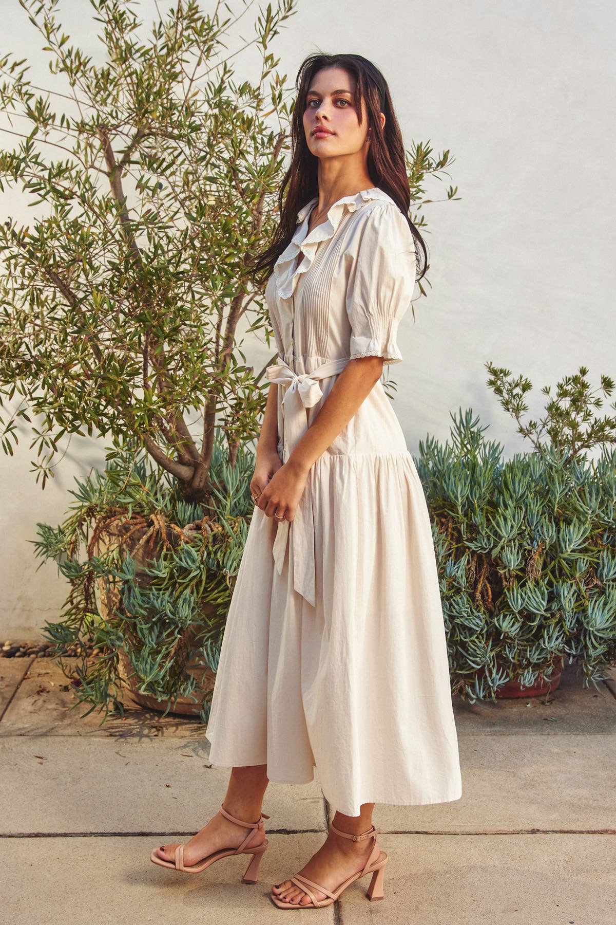 Cotton Puff Sleeve Dress: Parchment