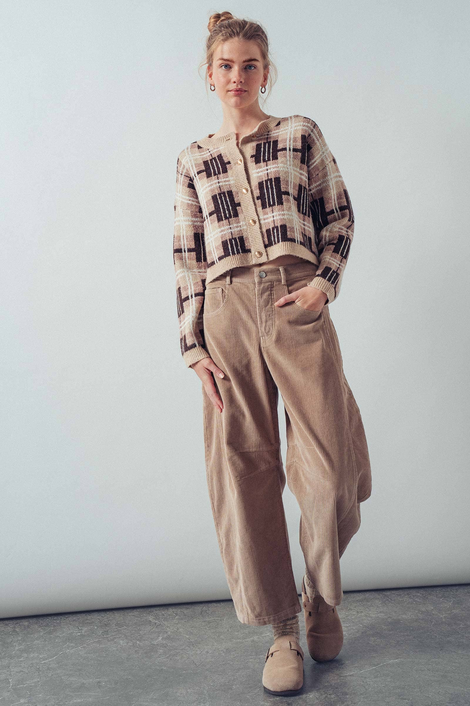 Stitch Detail Corduroy Barrel Jeans