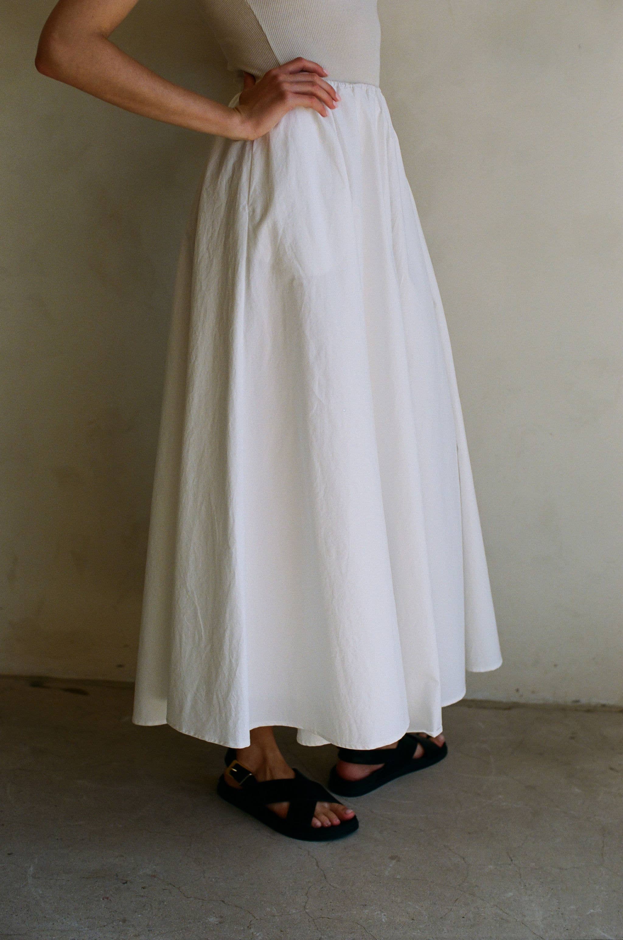 Woven Cotton Midi Skirt - White
