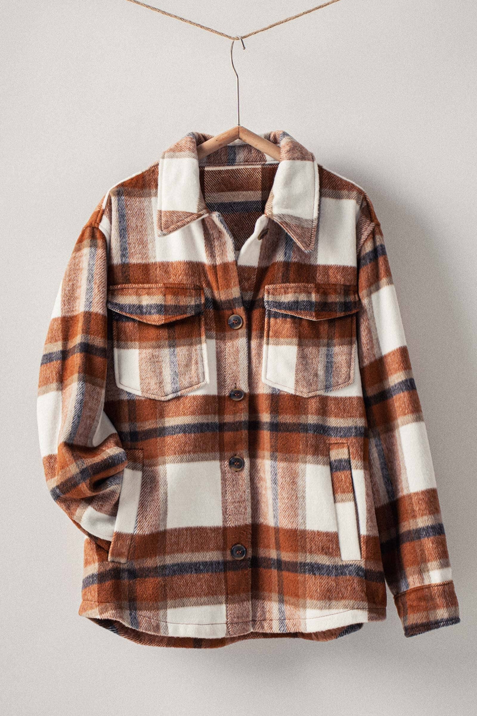 Classic Plaid Button-Down Jacket: Clay
