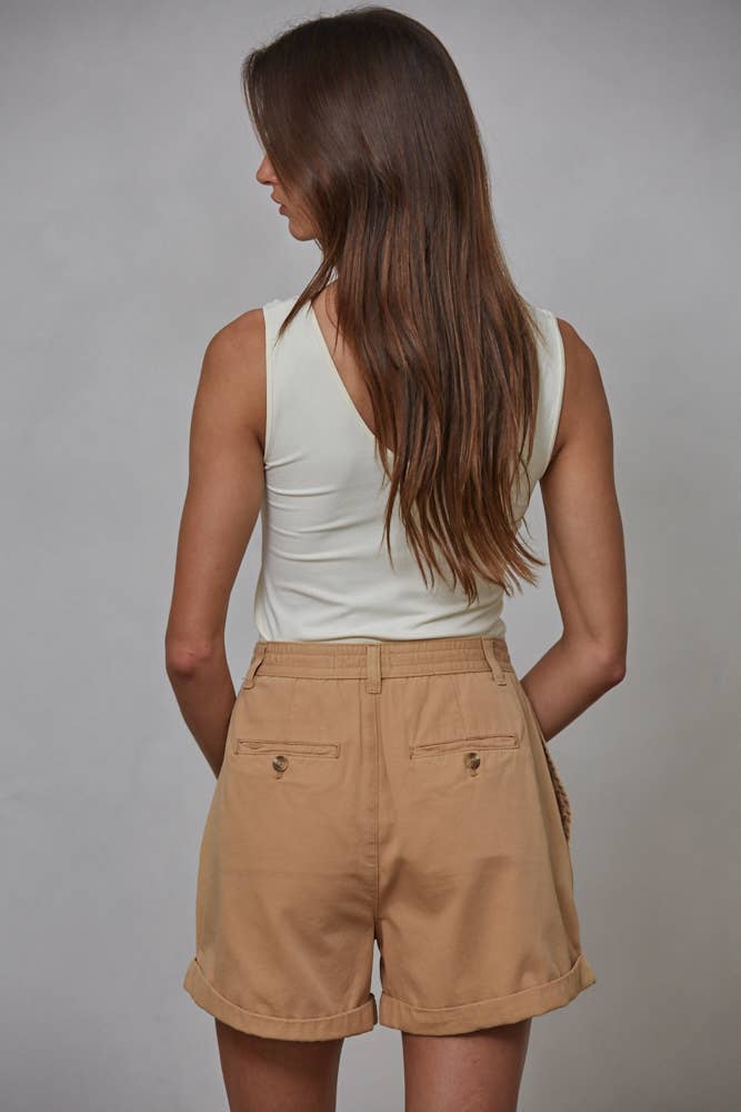 Cotton Pleated Wide Leg Shorts