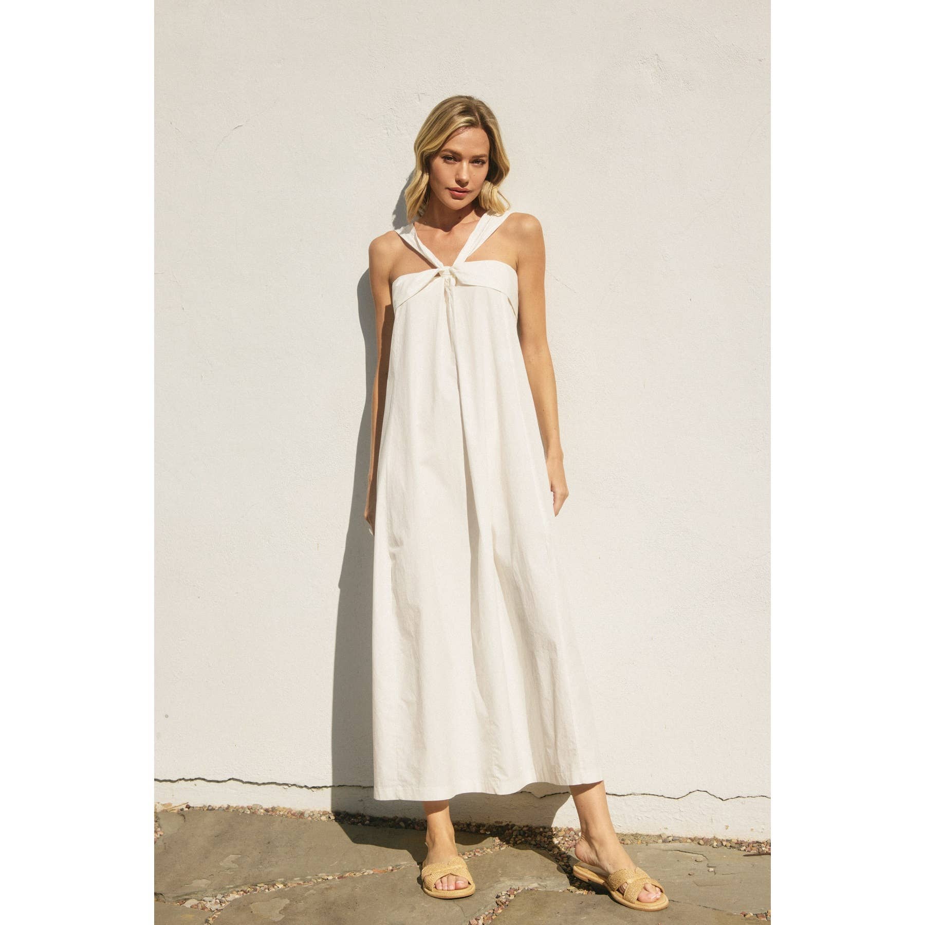 Cotton Halter Maxi Dress: White