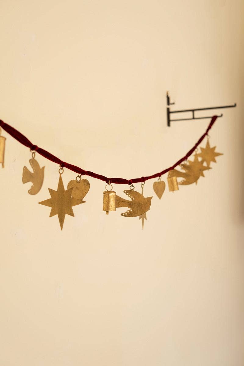 Christmas Charm Garland with Maroon Velvet Ribbon