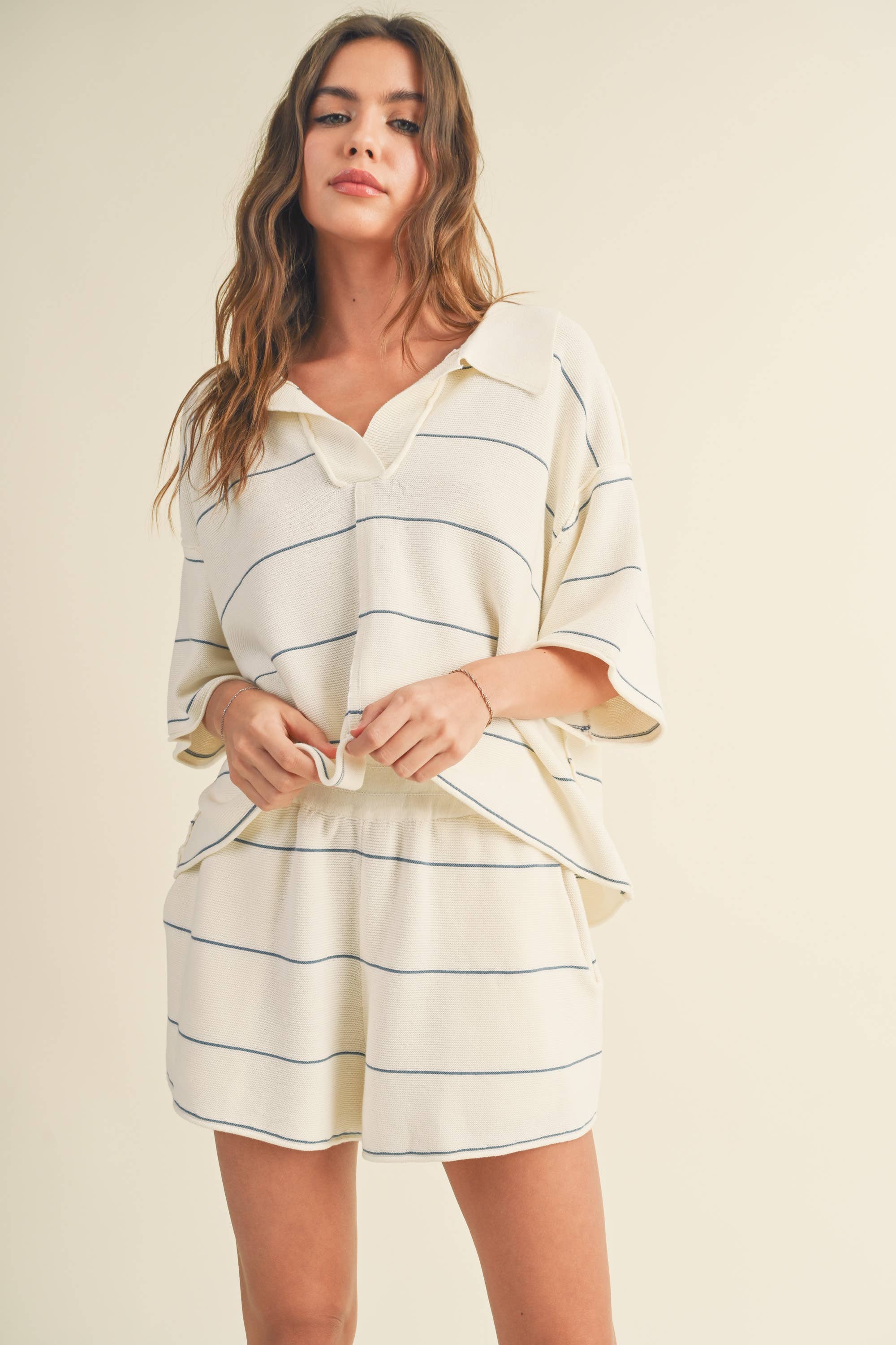 Striped Knitted Collared Blouse