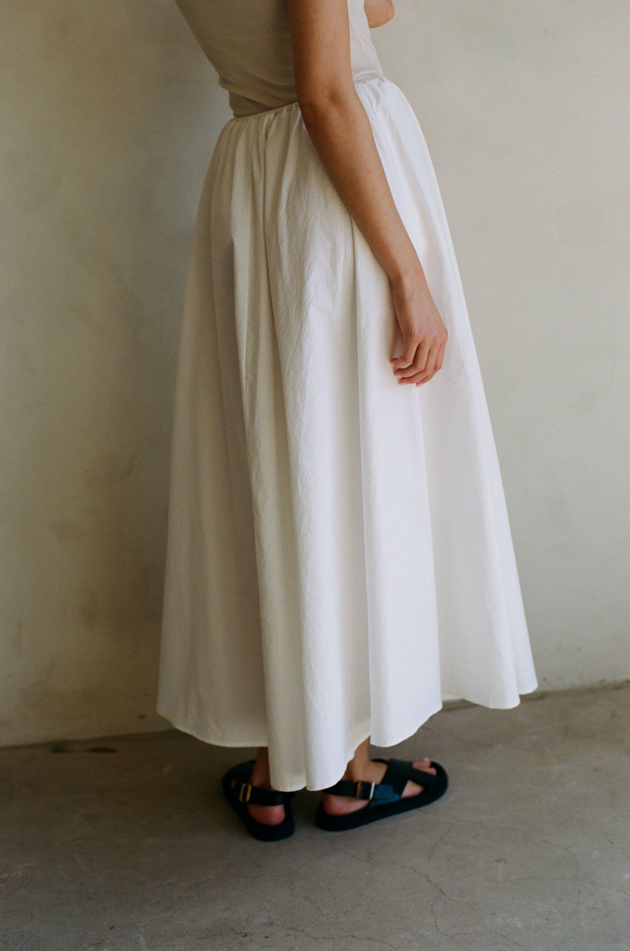 Woven Cotton Midi Skirt - White
