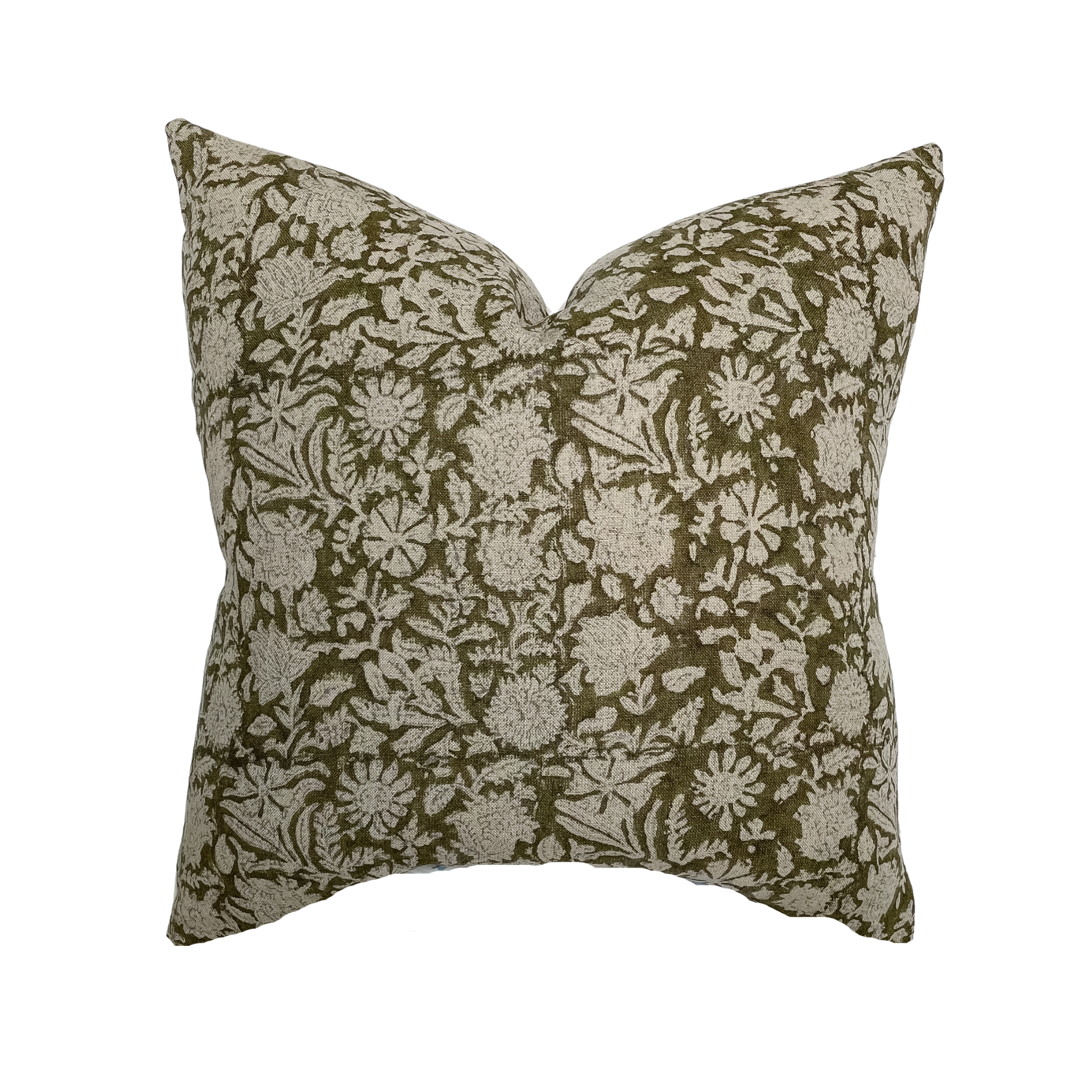 Sienna Dark Olive Floral Handblock Pillow