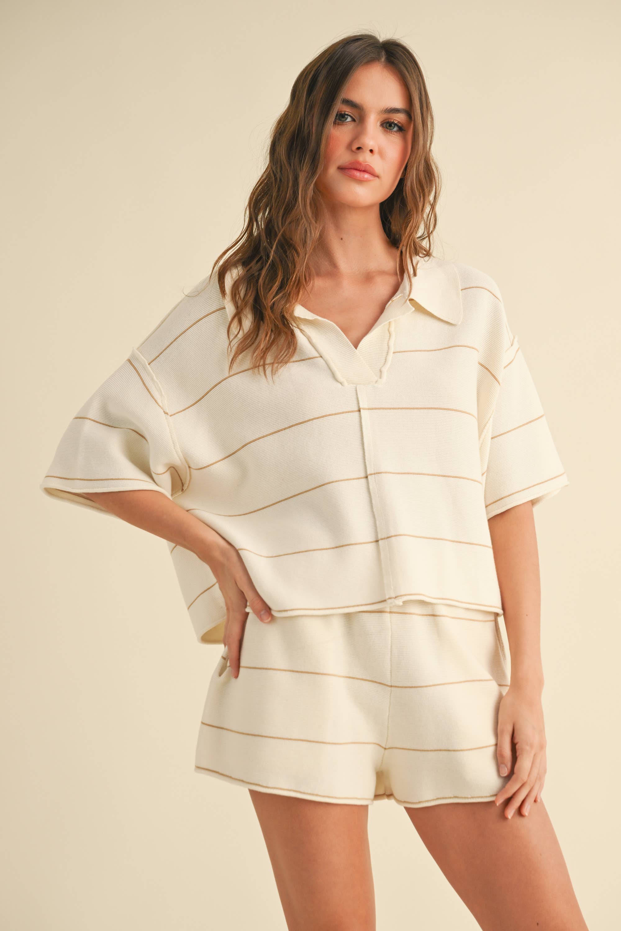 Striped Knitted Collared Blouse