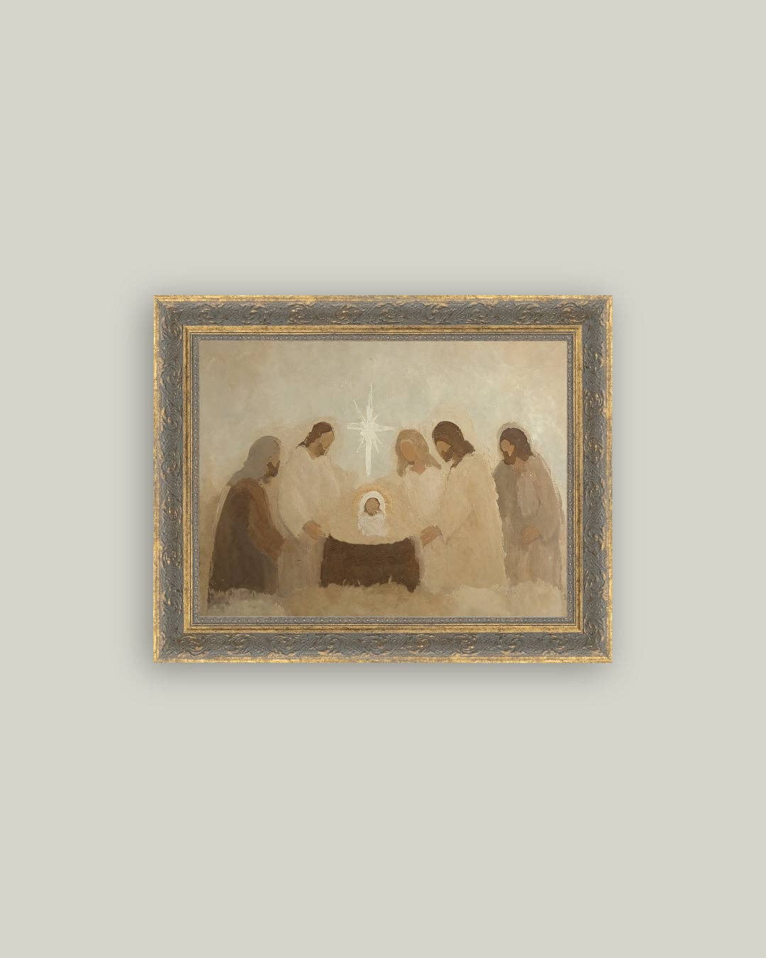 Neutral Nativity Framed Antique Art: 16x12