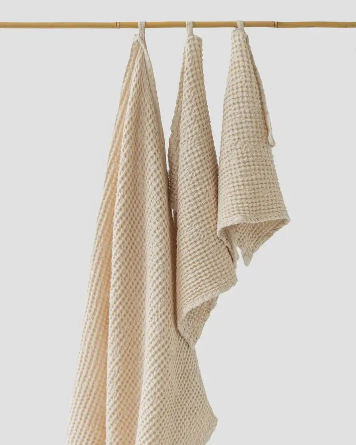 Waffle Linen Bath Towel Set of 3 - Vanilla