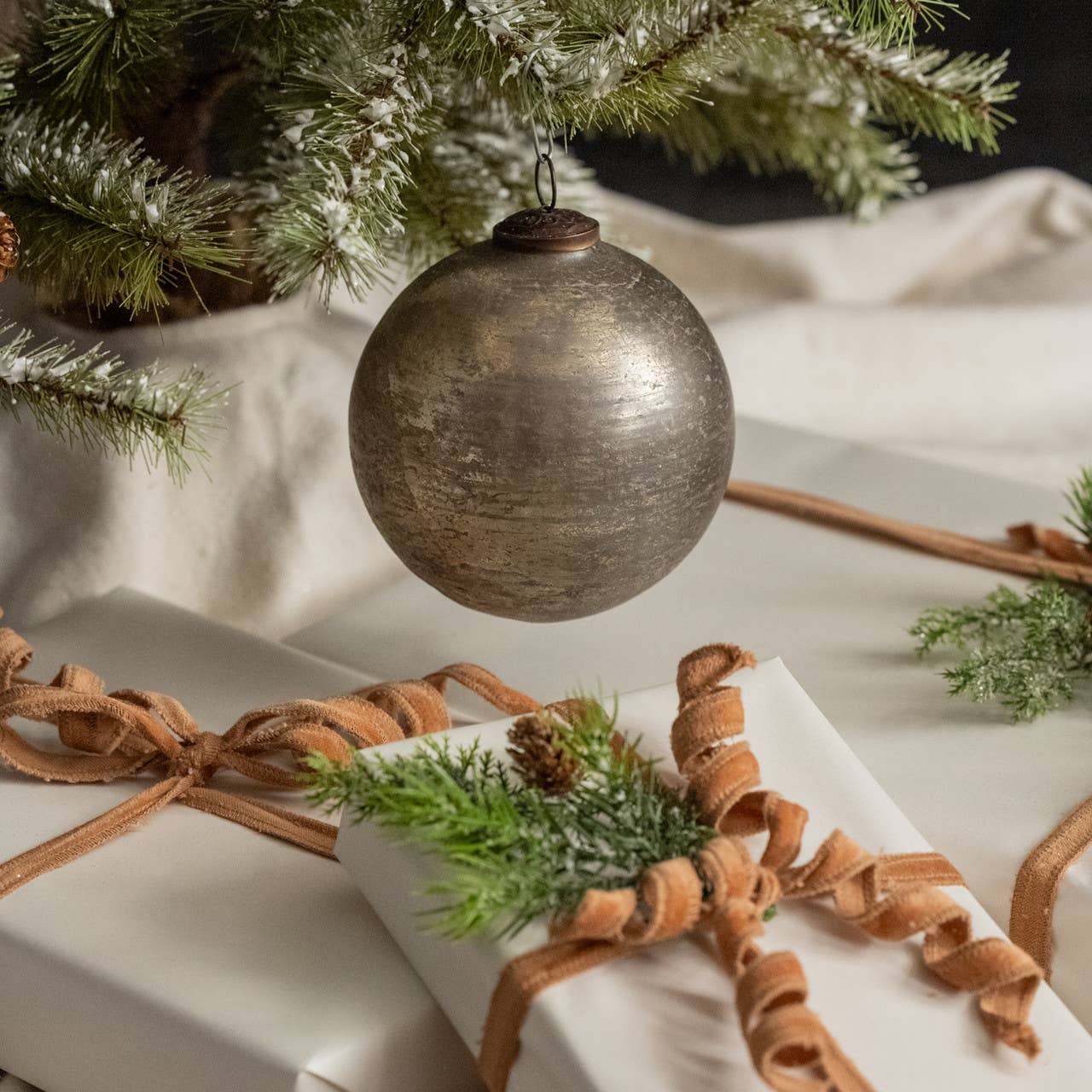 5" Silver Crackle Kugel Ornament