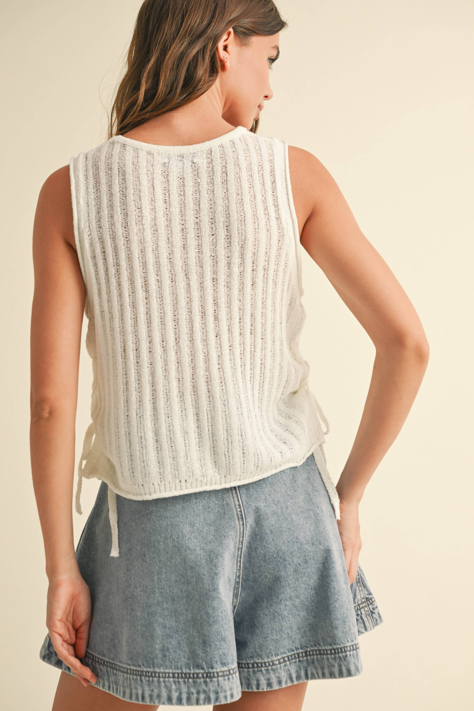 Knitted Top with Tie: Cream