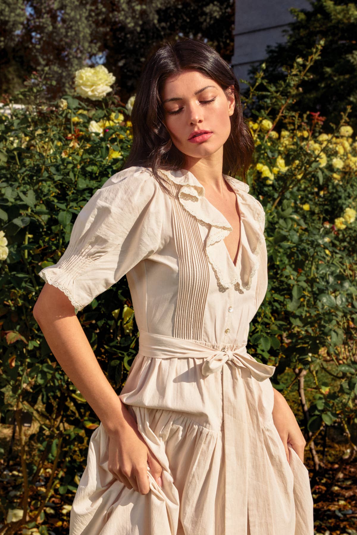 Cotton Puff Sleeve Dress: Parchment