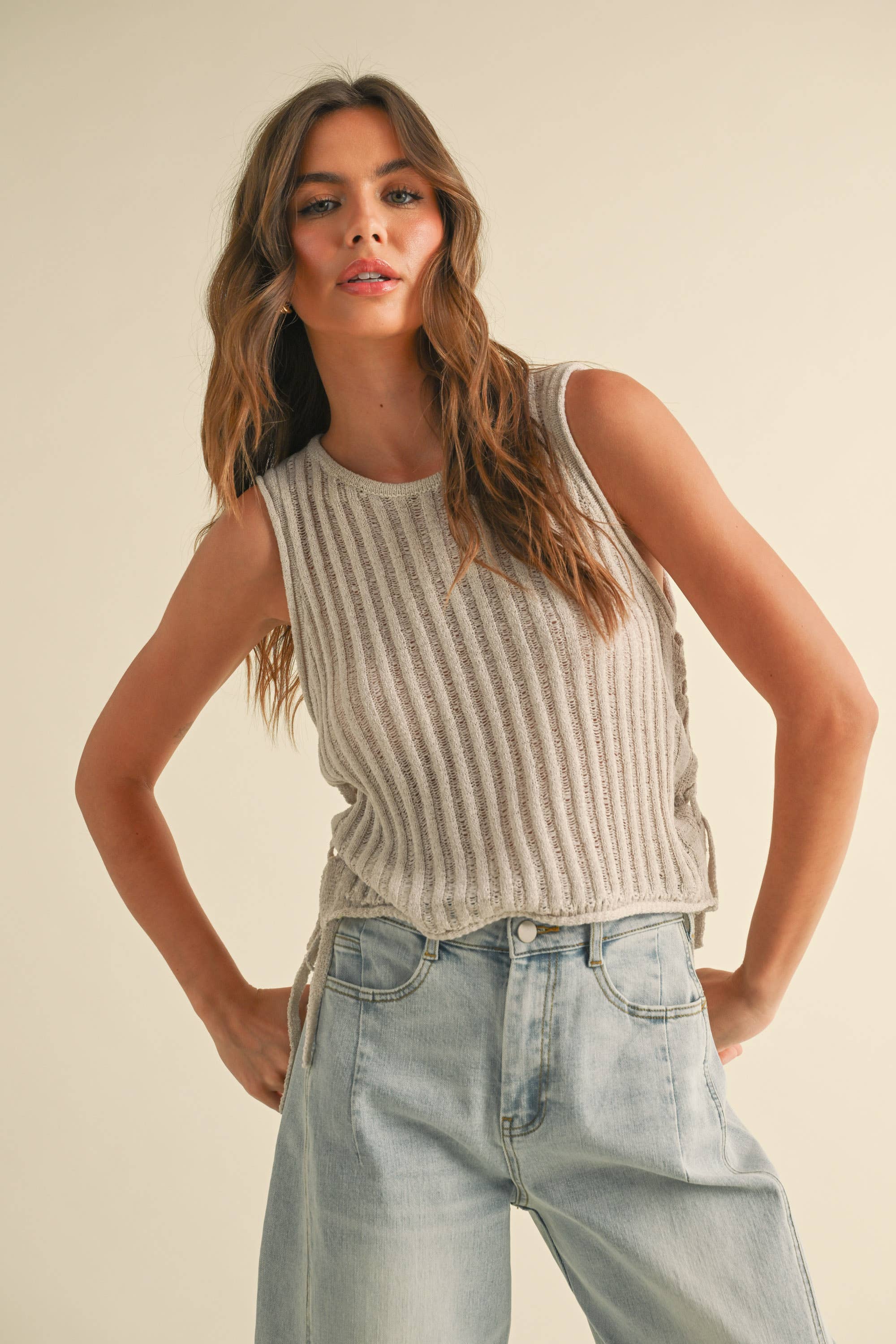 Knitted Top with Tie: Cream