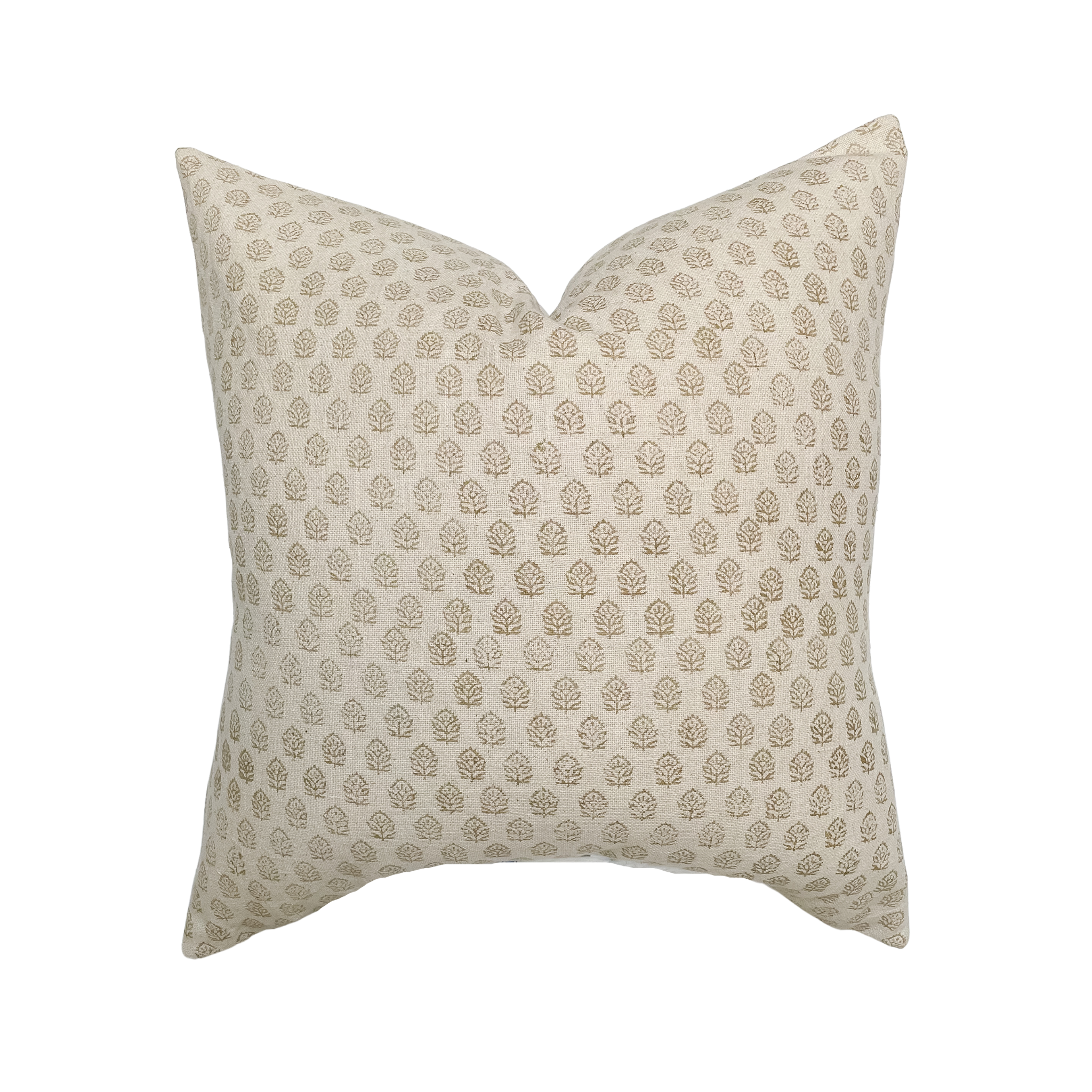Paige Ivory Tan Floral Handblock Pillow: 22x22