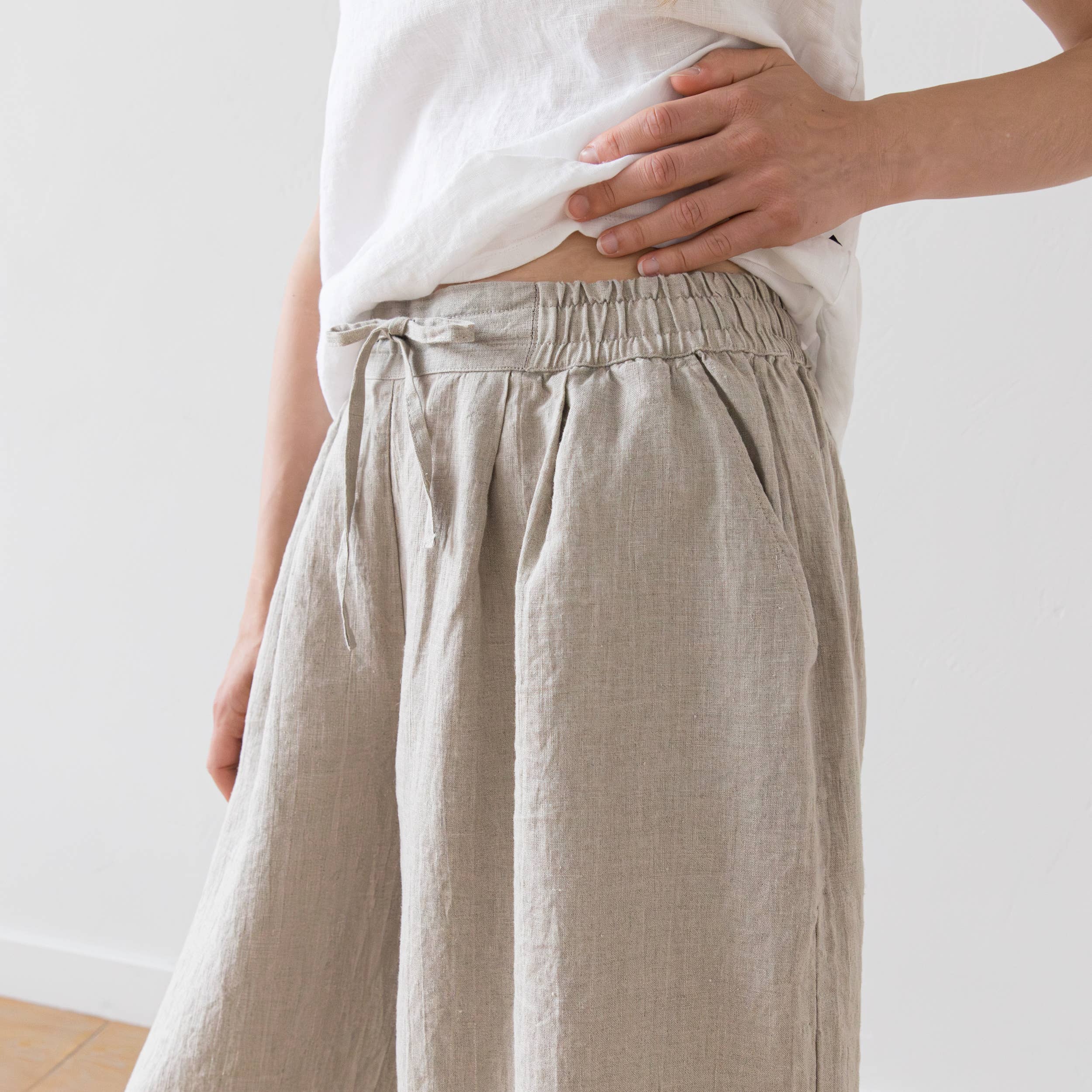 Natural Wide Leg Linen Culottes