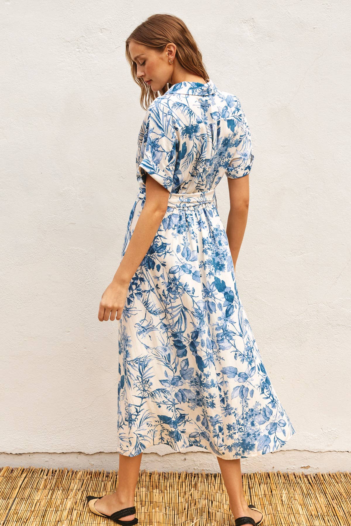 Floral Midi Dress: Porcelain Blue