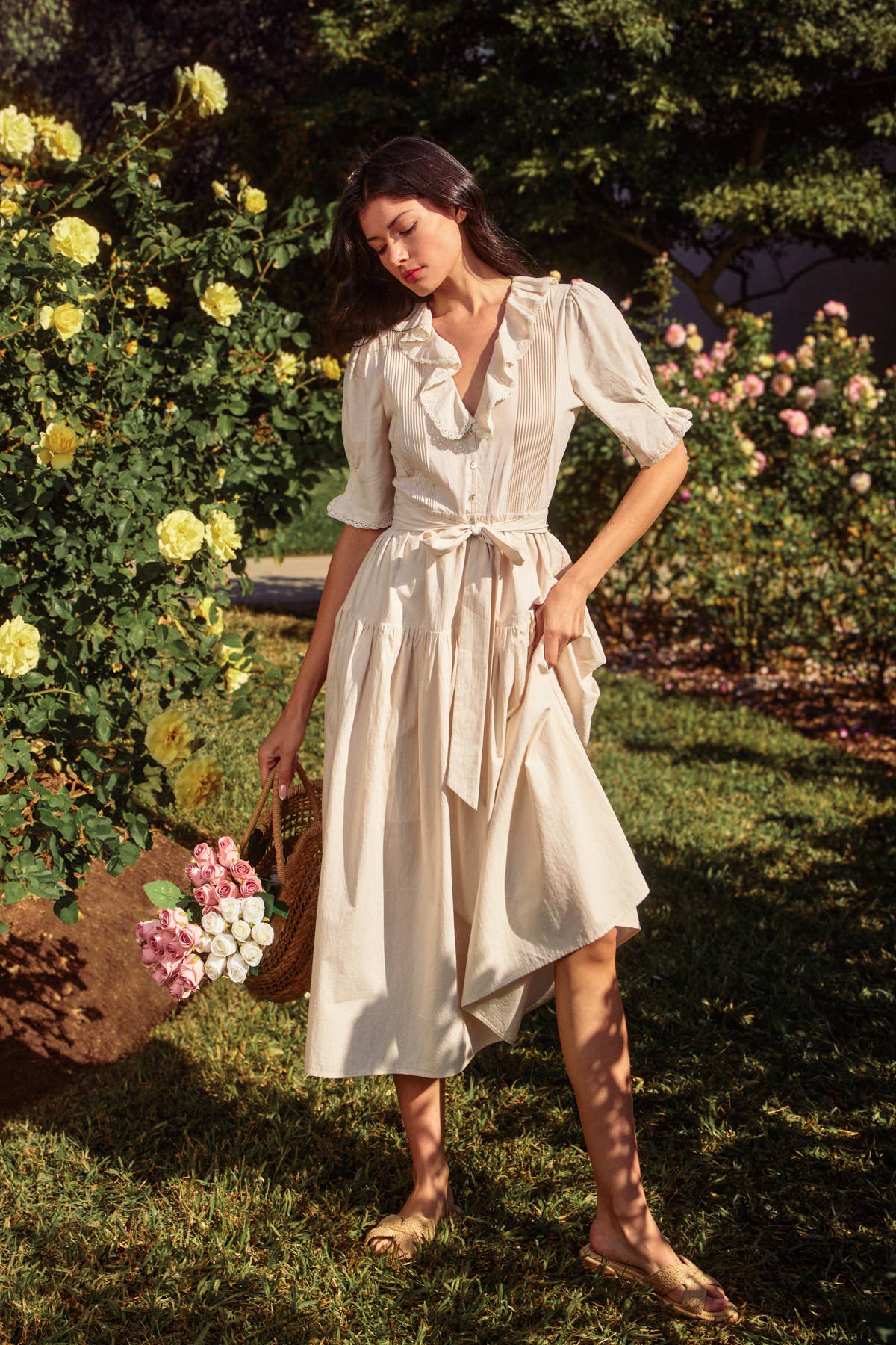 Cotton Puff Sleeve Dress: Parchment