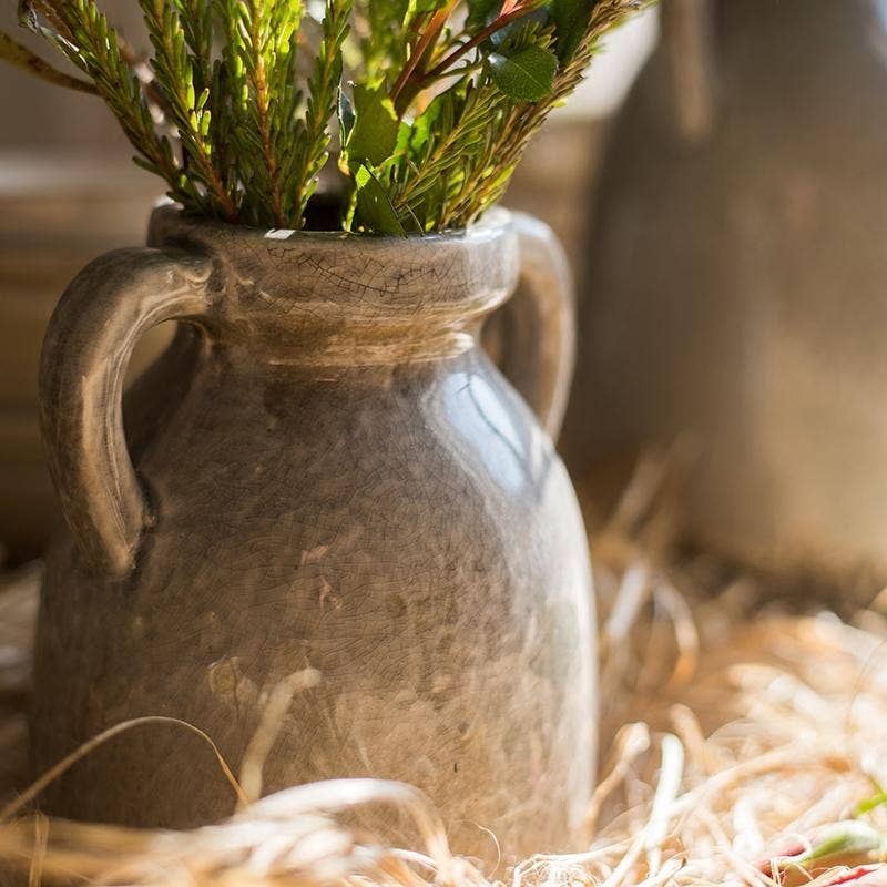 Glazed Pottery Vase with Handles: Blue