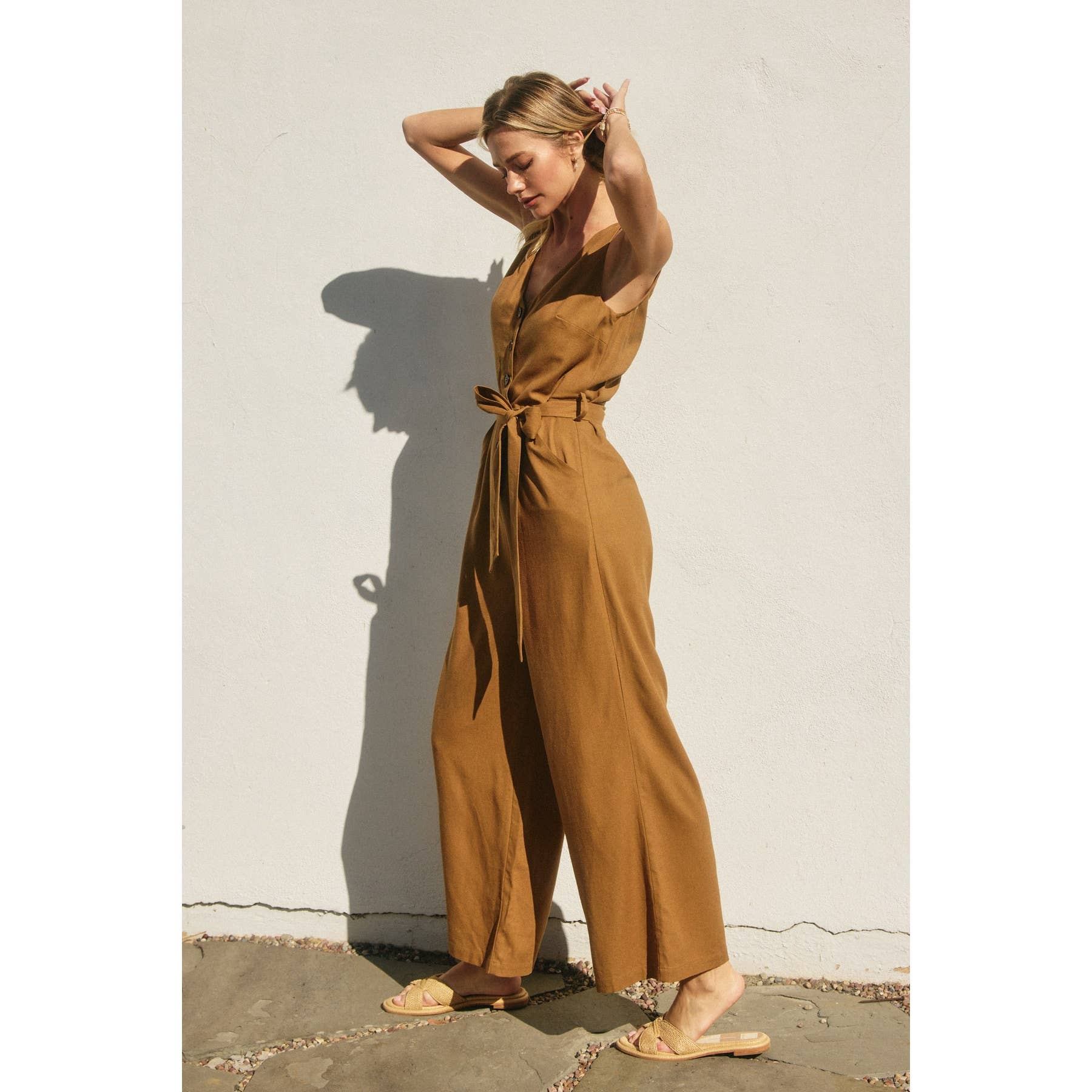 Belted Jumpsuit: Golden Palm