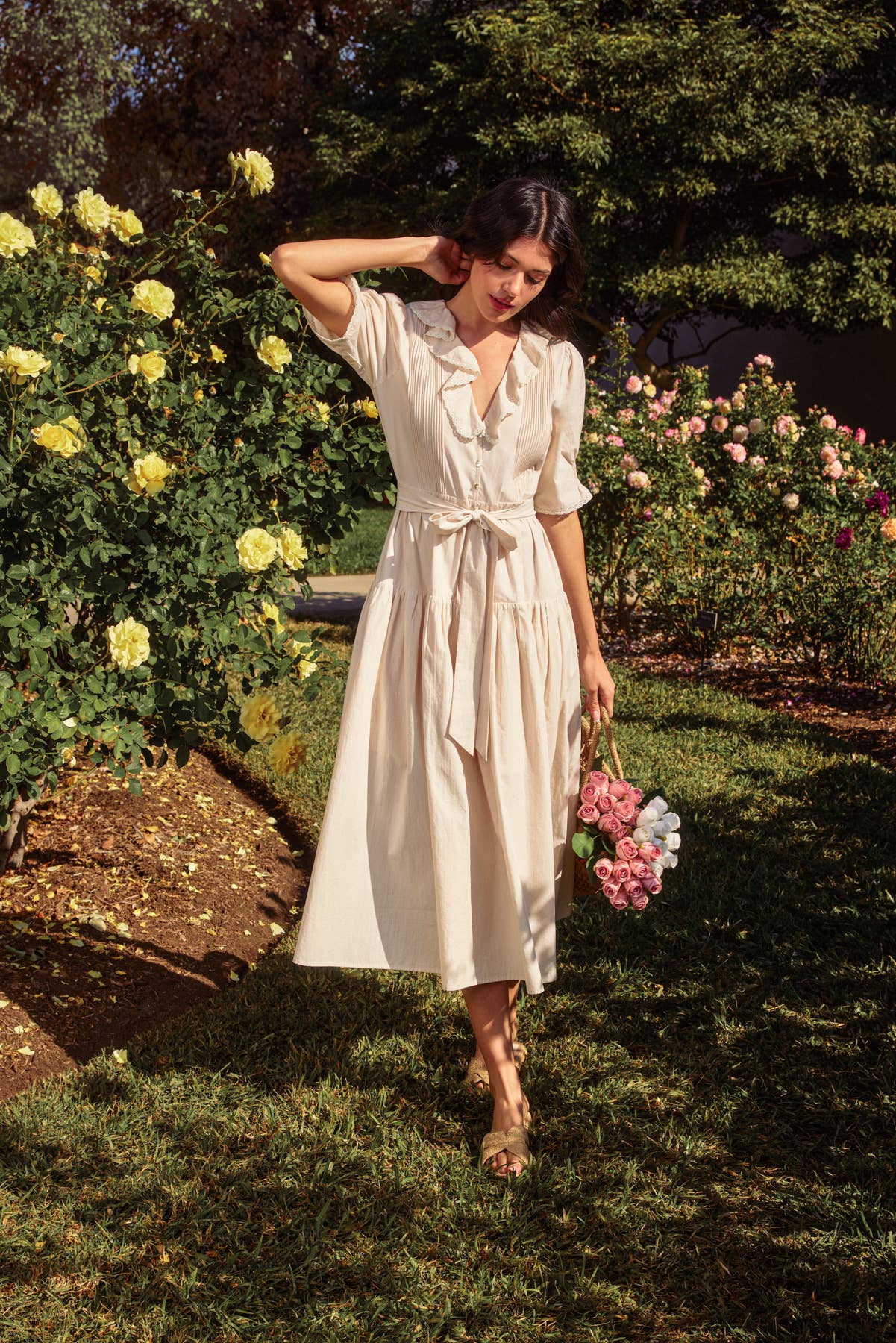 Cotton Puff Sleeve Dress: Parchment