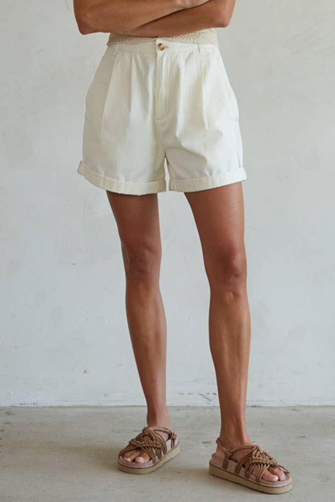 Cotton Pleated Wide Leg Shorts