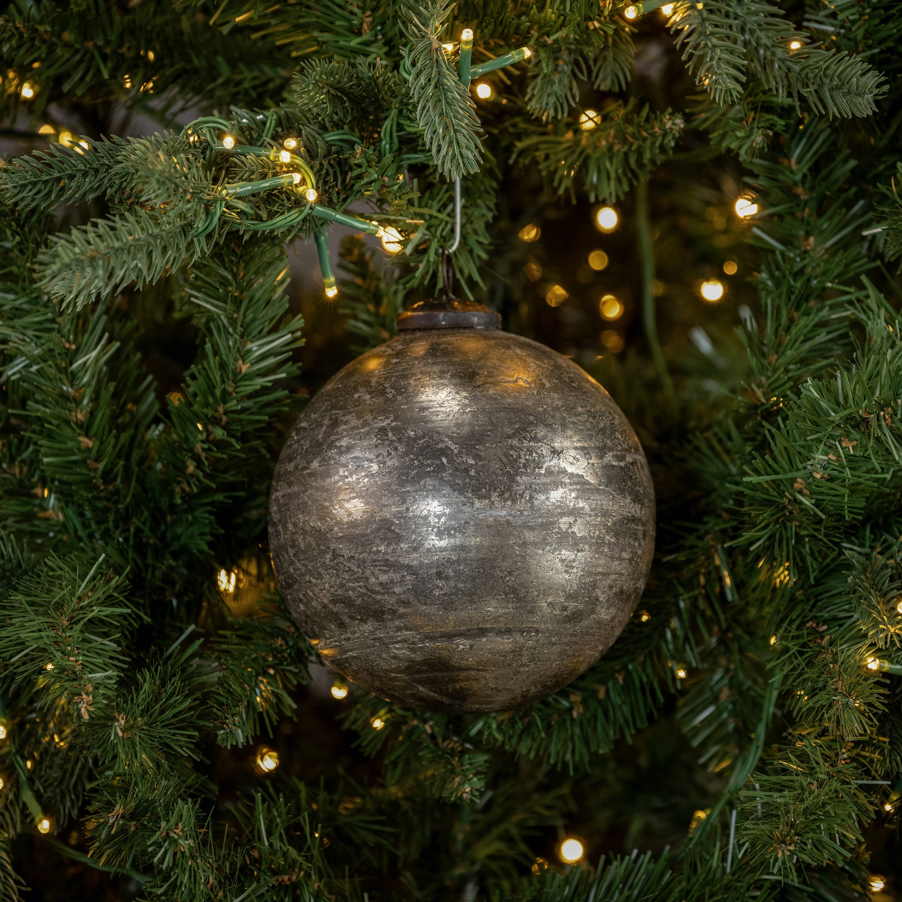 5" Silver Crackle Kugel Ornament