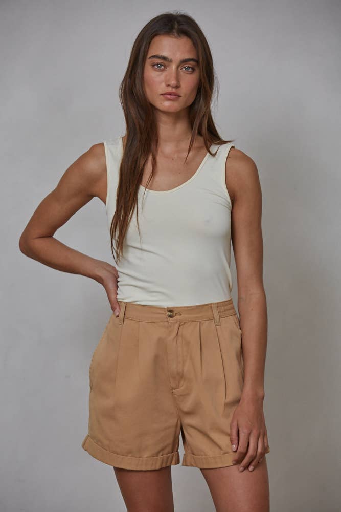 Cotton Pleated Wide Leg Shorts