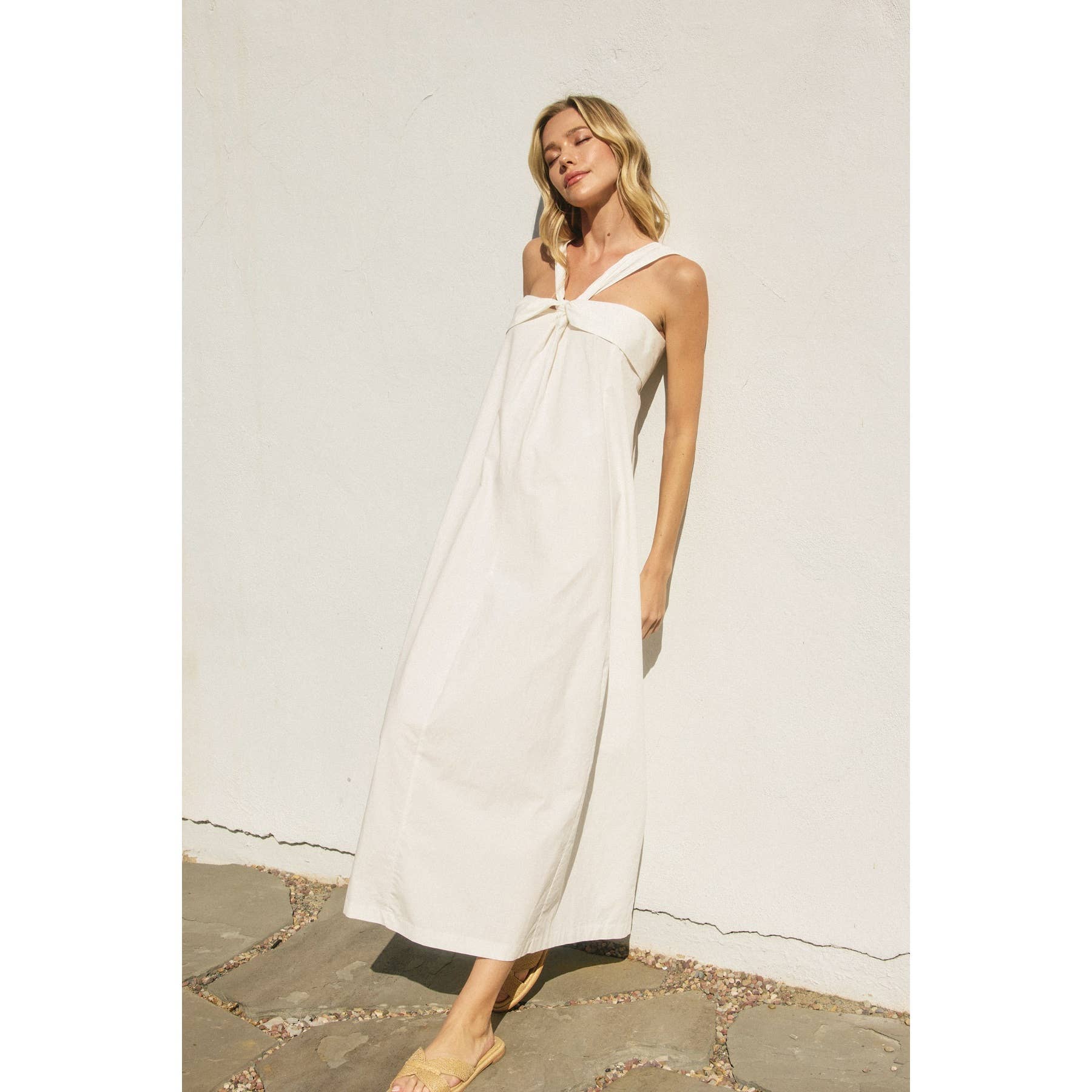 Cotton Halter Maxi Dress: White