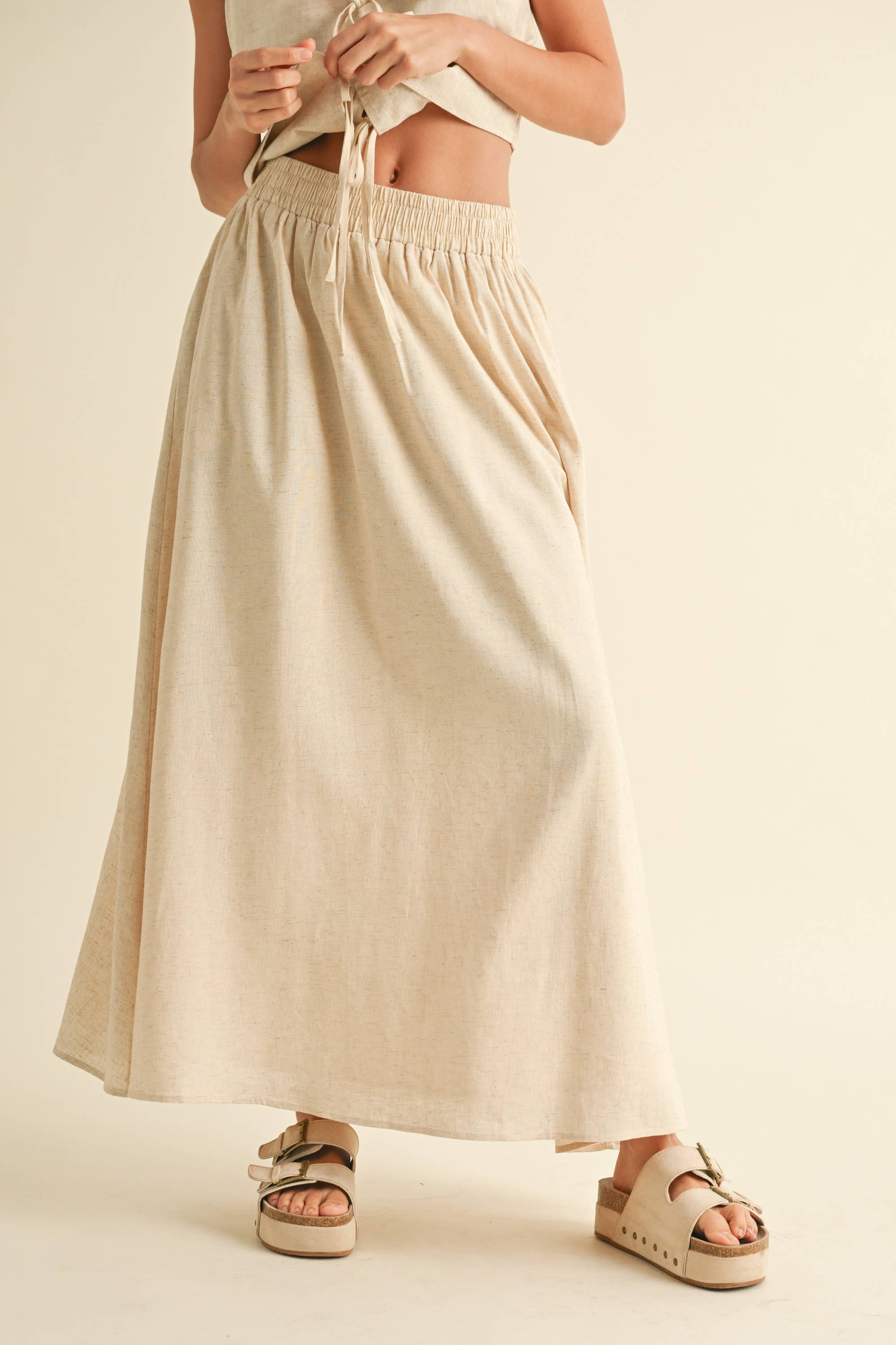 Linen Blend Maxi Skirt: Oatmeal