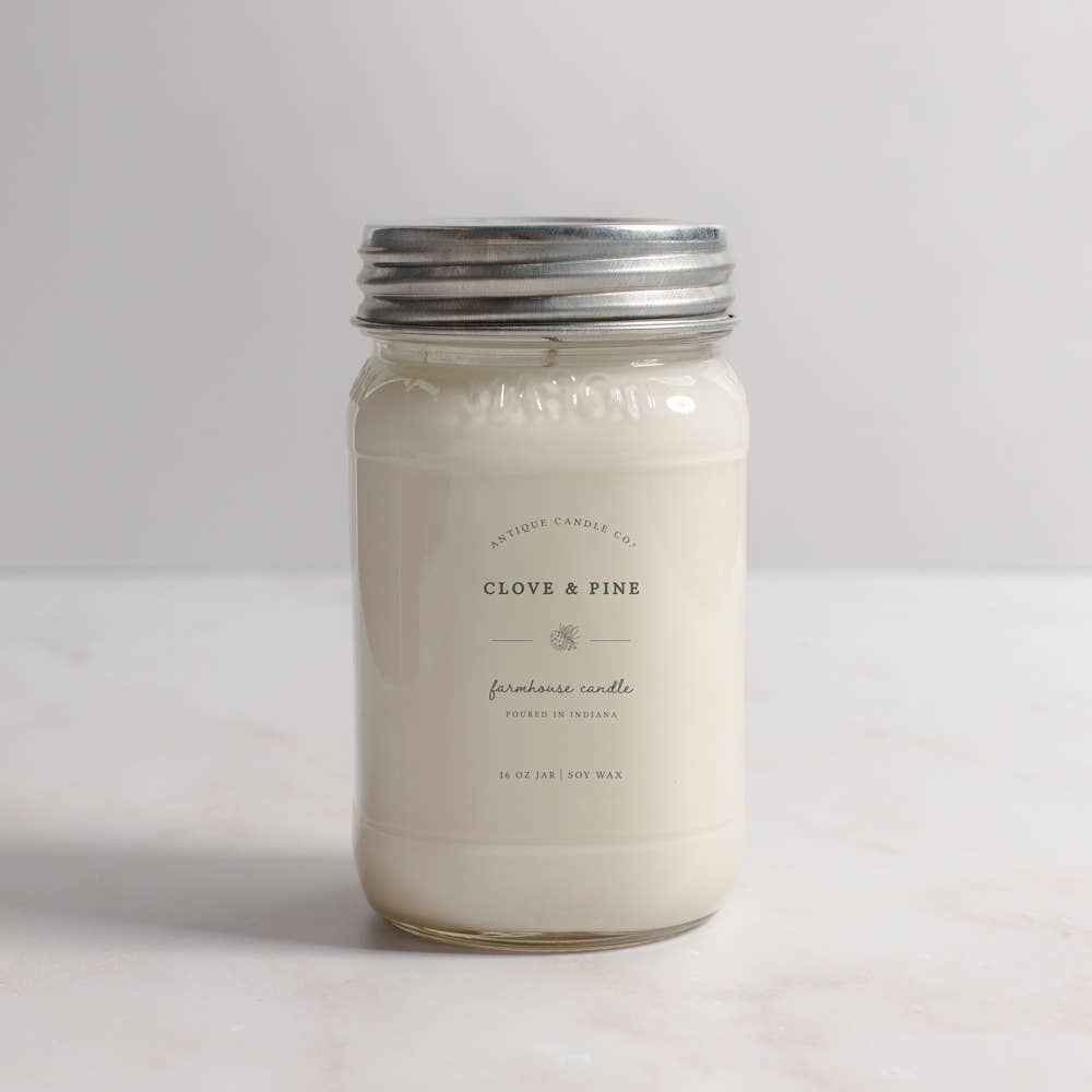 Clove & Pine - Soy Wax Mason Jar Candle: 16 oz