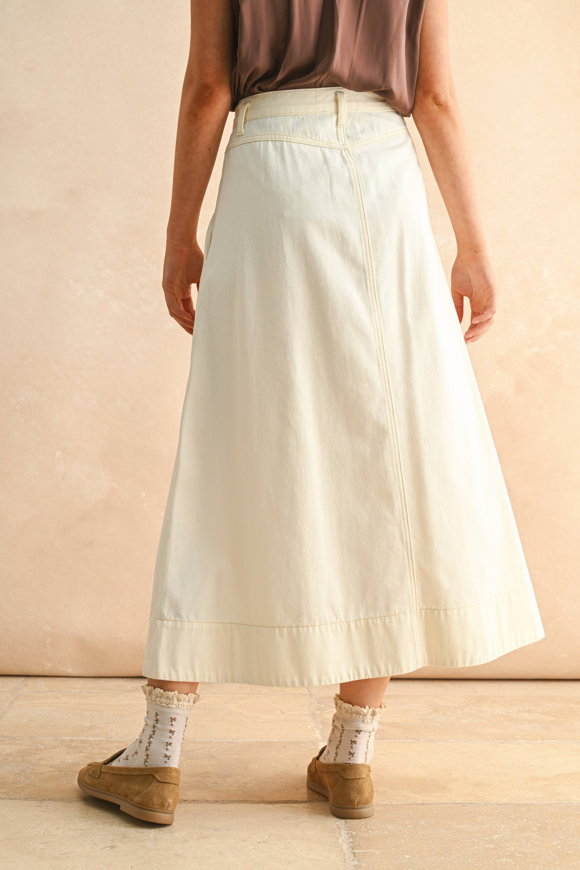 Mini Pleat Long Skirt: Ecru