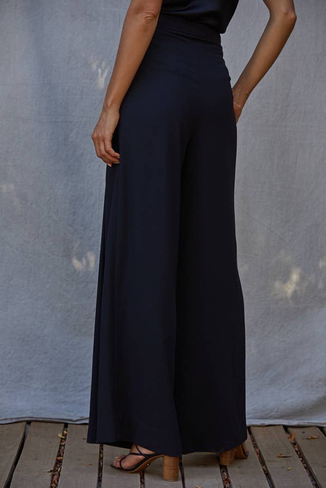 Woven High Waist Wide Leg Trousers
