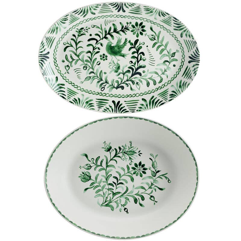 Hand Painted Sicily Bowl/Platter Set: Green