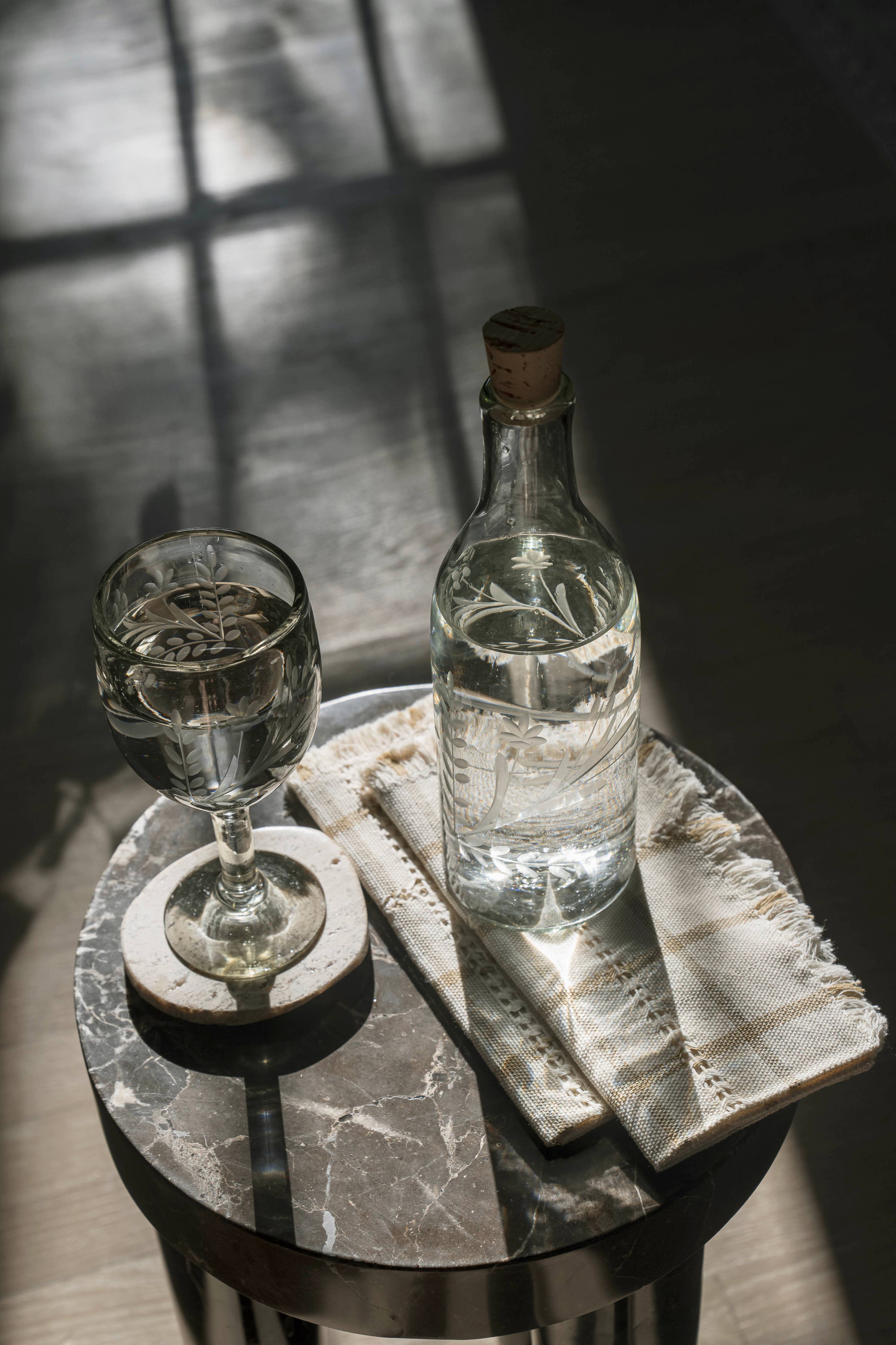 Hand-Etched Blown Bottle