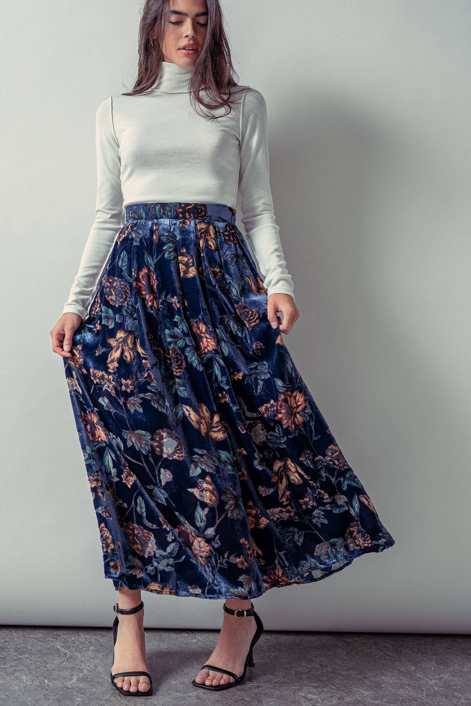 Velvet Floral Maxi Skirt