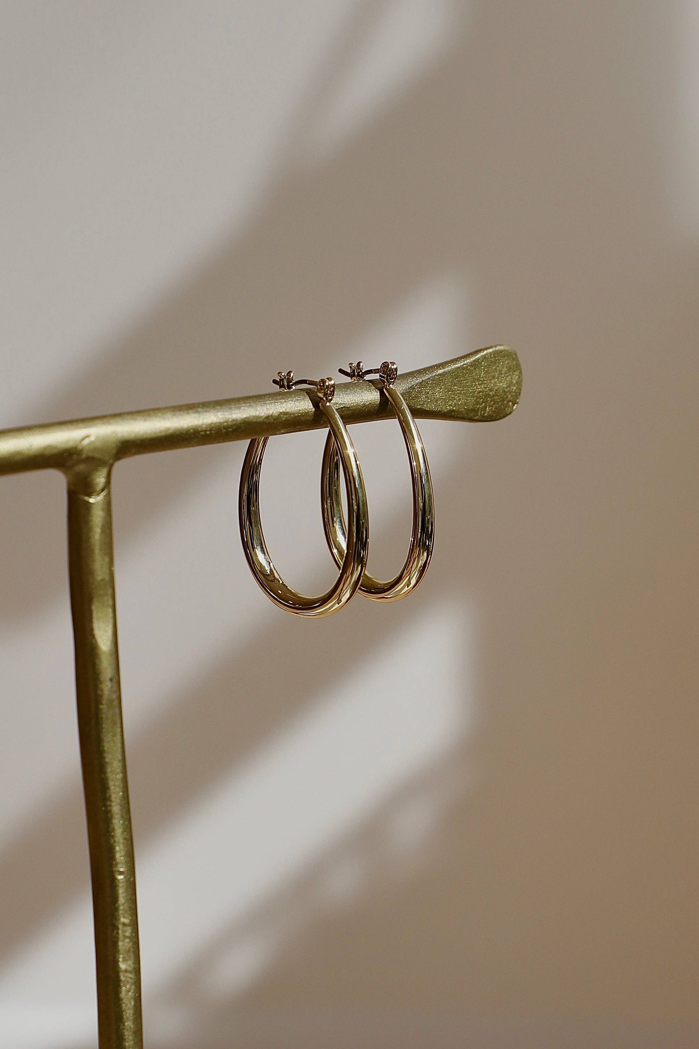 Large Teardrop Hoop Earrings: Gold