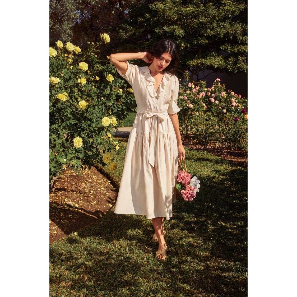 Cotton Puff Sleeve Dress: Parchment