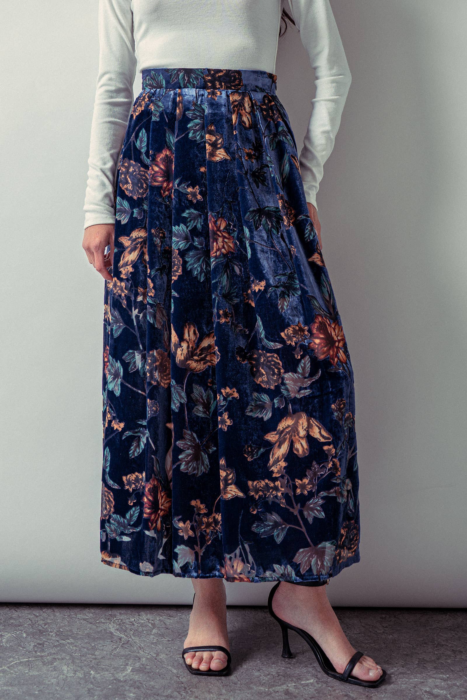 Velvet Floral Maxi Skirt