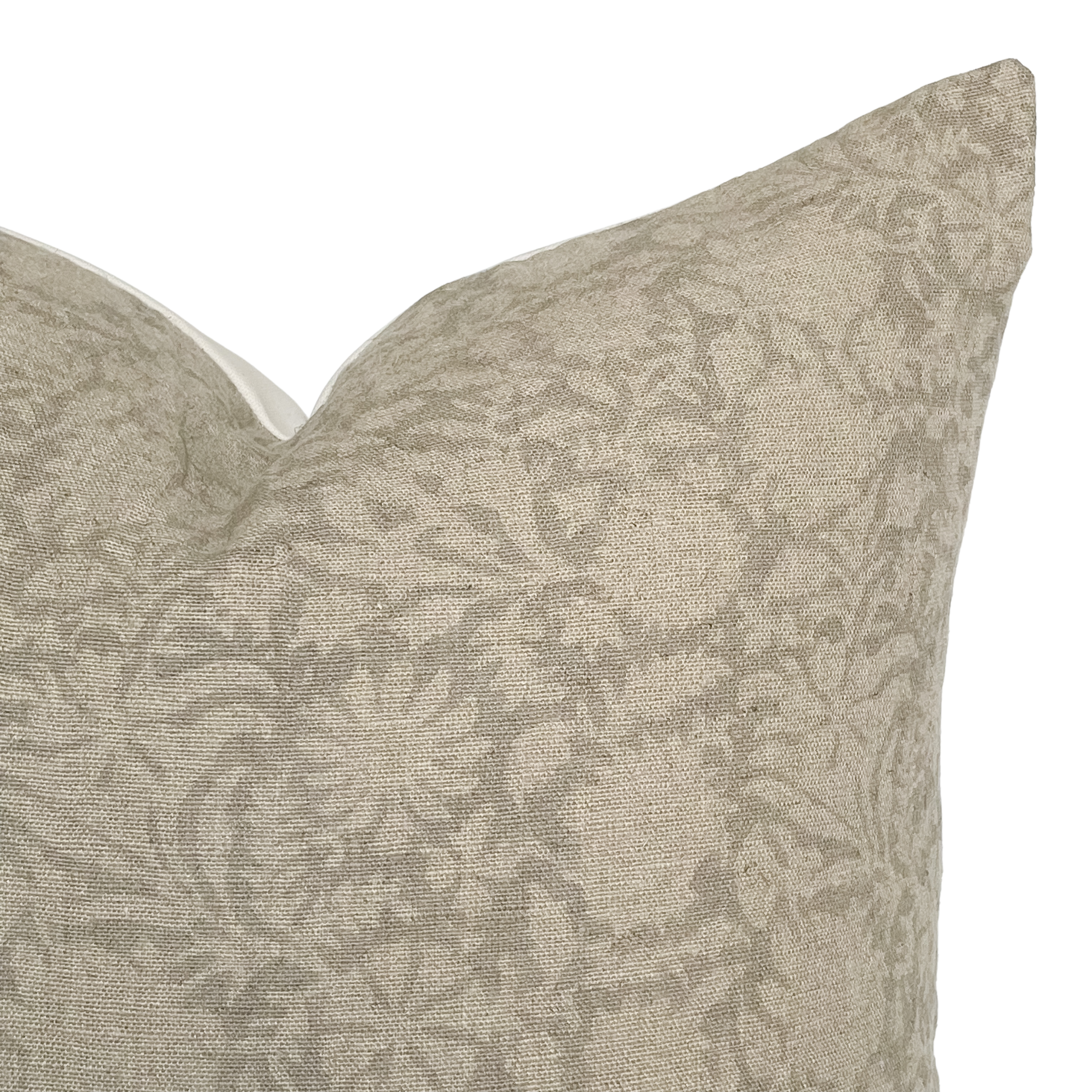 Serena Soft Greige Floral Handblock Pillow: 22x22