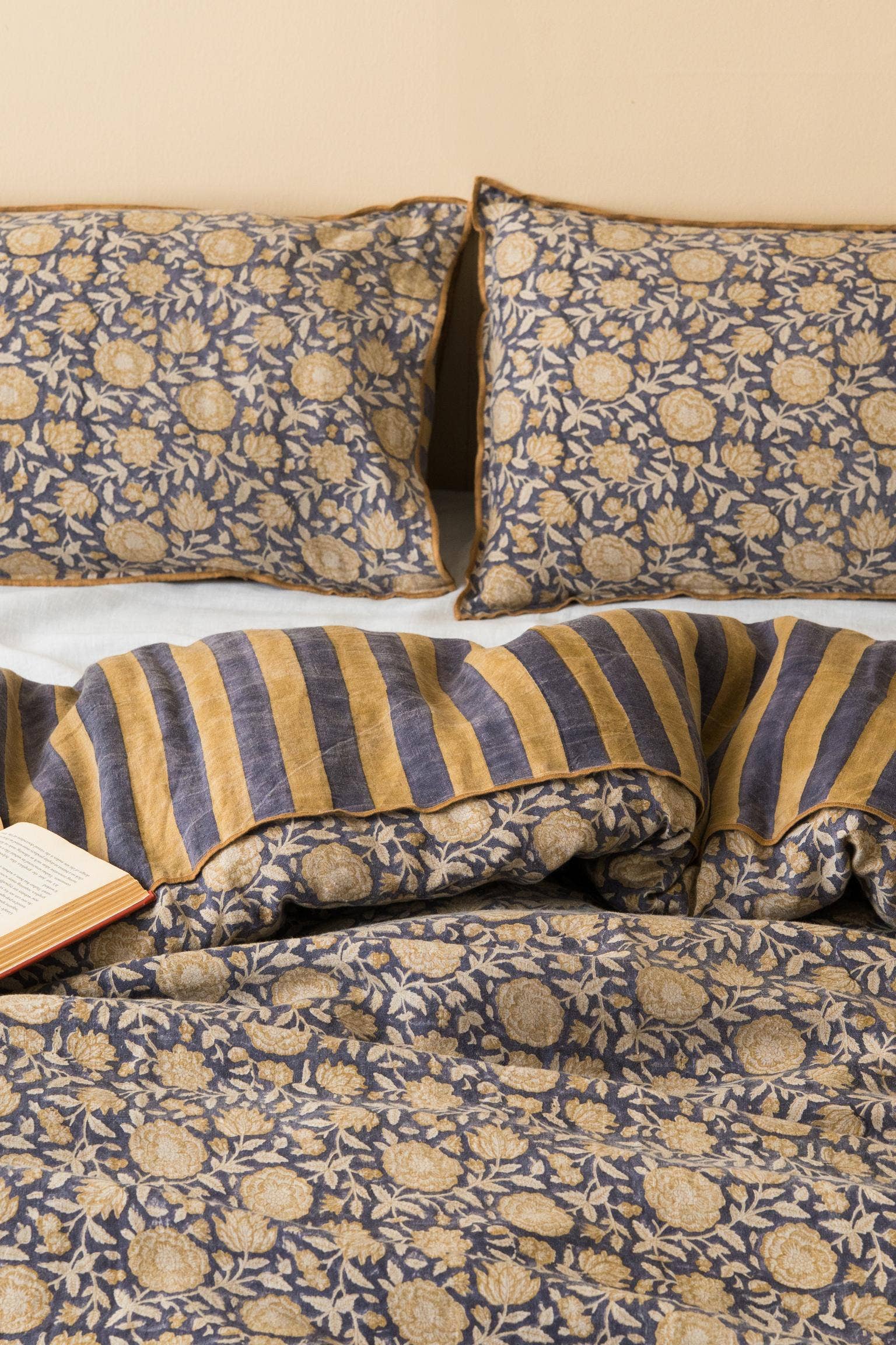Evangeline Block Printed Linen Duvet Cover Set