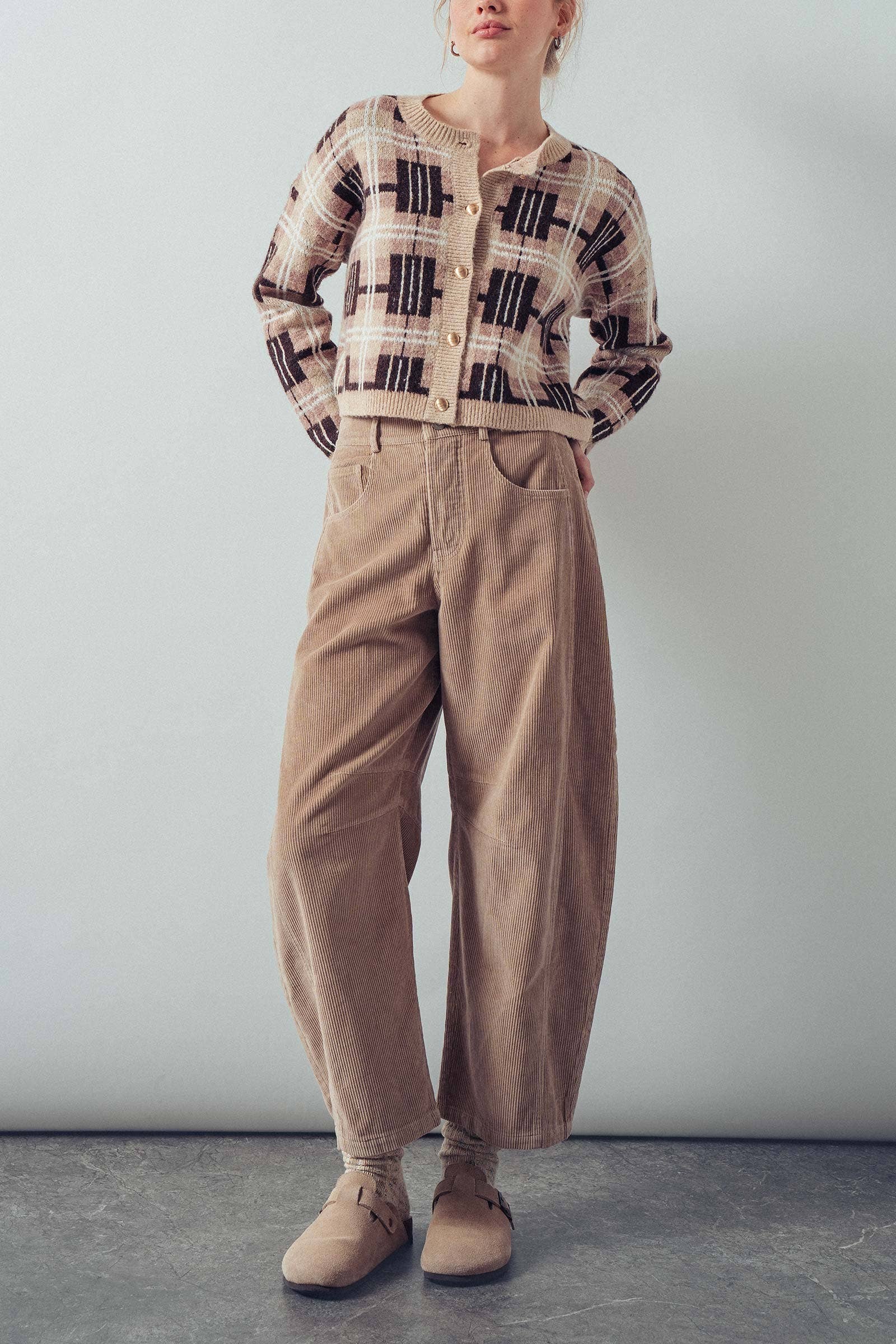 Stitch Detail Corduroy Barrel Jeans