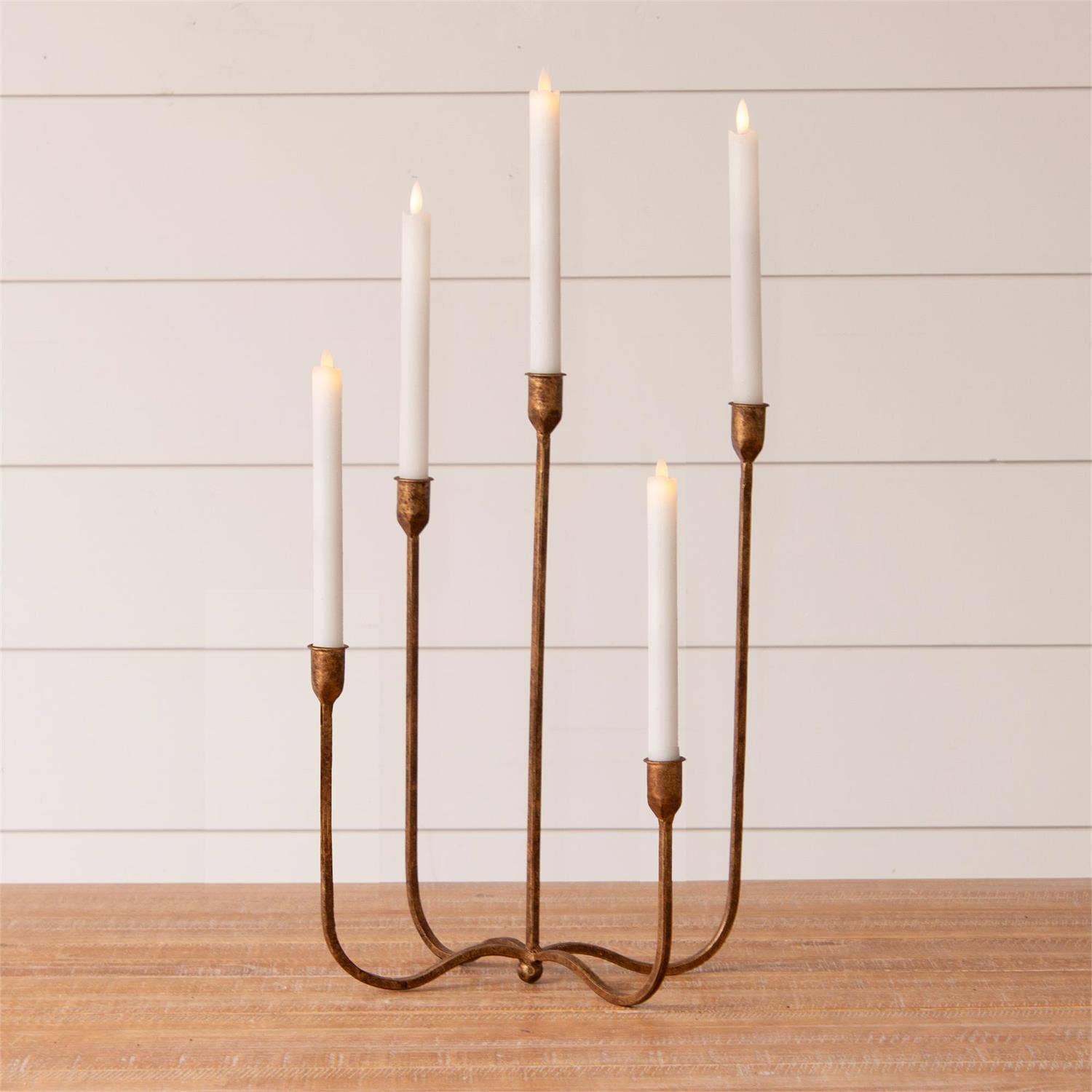 Hand Forged Metal Candelabra: Aged Brass