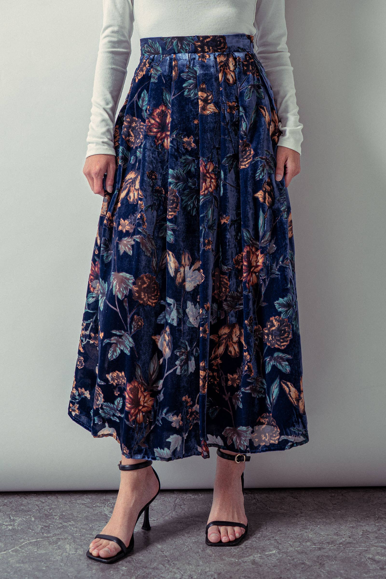 Velvet Floral Maxi Skirt