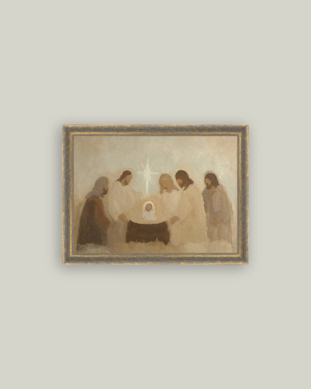 Neutral Nativity Framed Antique Art: 16x12