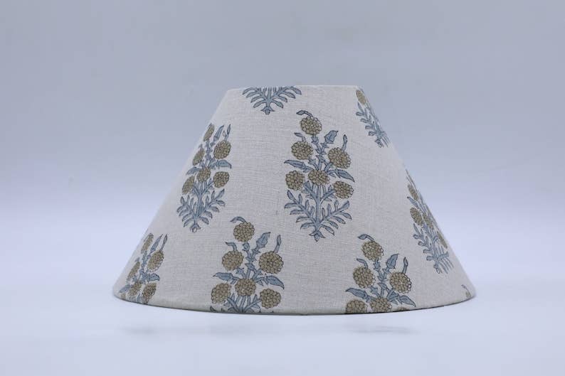 Block Print Lampshade: Blue & Beige
