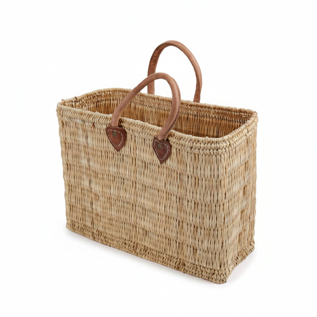 Basket Tote with Leather Handles